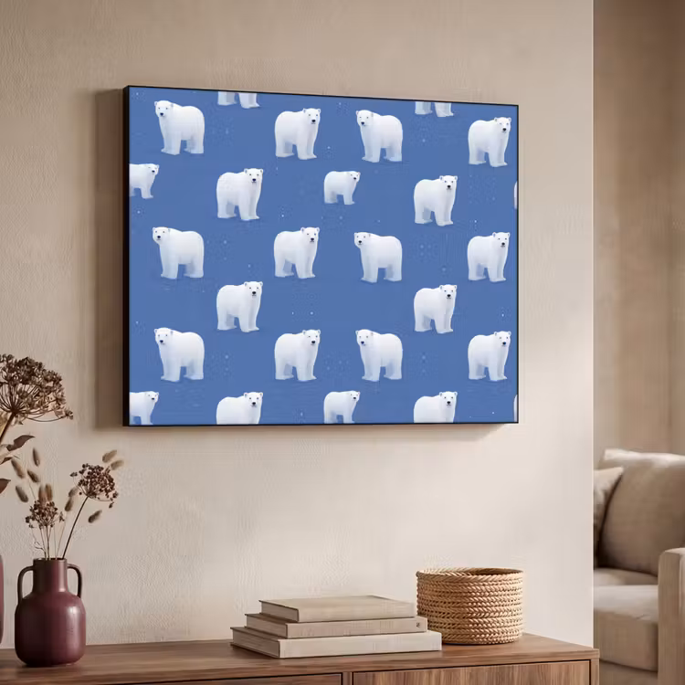 IJsbeer - Patroon - Blauw Textielframe zwart klein 947 -sfeer3