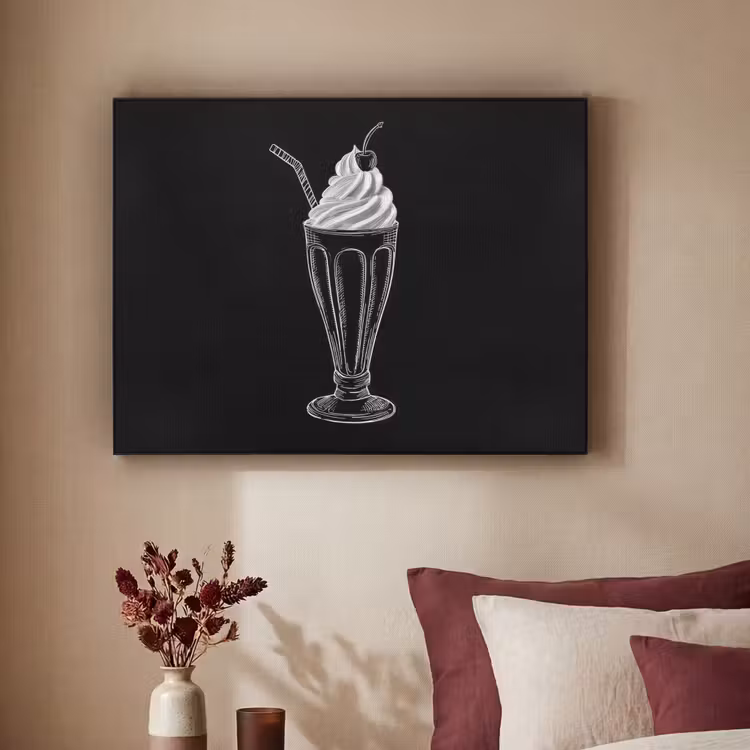 Ijscoupe - Kers - Krijtstijl - Slagroom Textielframe zwart klein -sfeer1