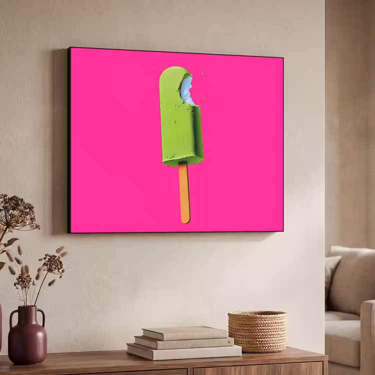 Ijsje - Stokje - Minimalistisch - Groen Textielframe zwart klein -sfeer3