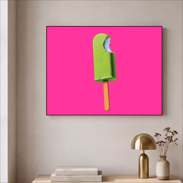 Ijsje - Stokje - Minimalistisch - Groen Textielframe - compleet frame klein -sfeer2