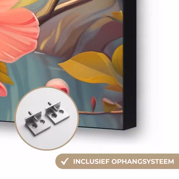 IJsvogel - Bloesem - Natuur - Vogels - Bloemen Textielframe zwart klein -USP_ophangsysteemNL