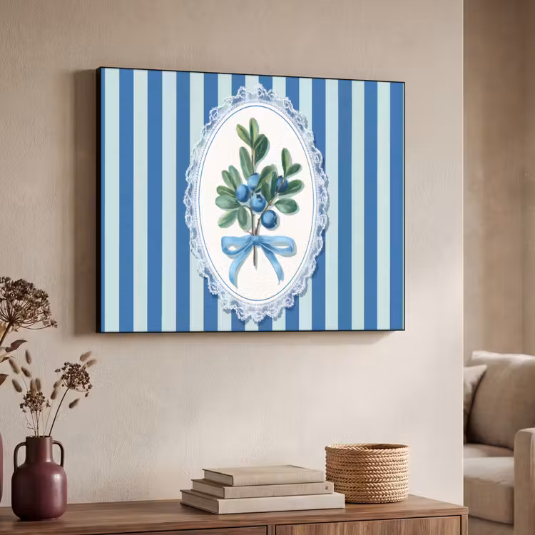 Illustratie - Bessen - Blauw - Strepen Textielframe - compleet frame klein -sfeer3