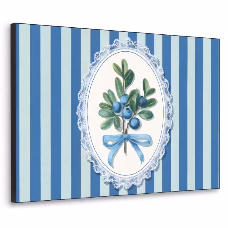 Illustratie - Bessen - Blauw - Strepen Textielframe zwart klein -3d