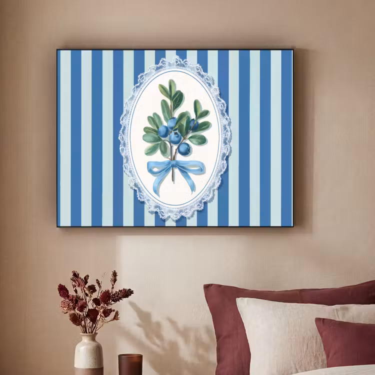 Illustratie - Bessen - Blauw - Strepen Textielframe zwart klein -sfeer1