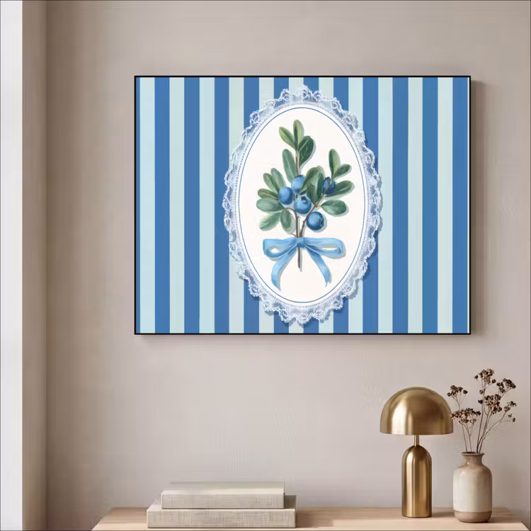 Illustratie - Bessen - Blauw - Strepen Textielframe - compleet frame klein -sfeer2