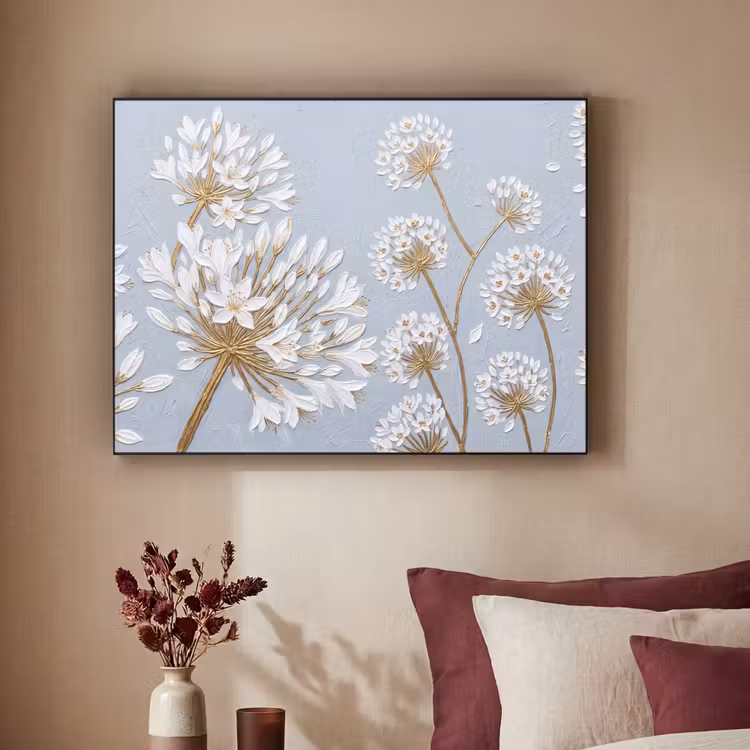 Illustratie - Bloemen - Blauw Textielframe zwart klein -sfeer1