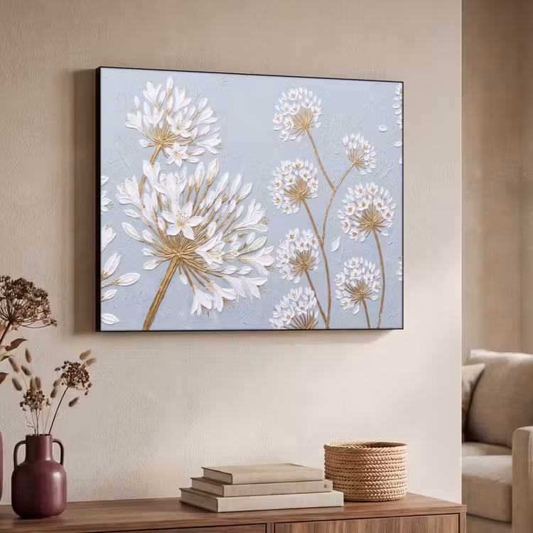 Illustratie - Bloemen - Blauw Textielframe zwart klein -sfeer3