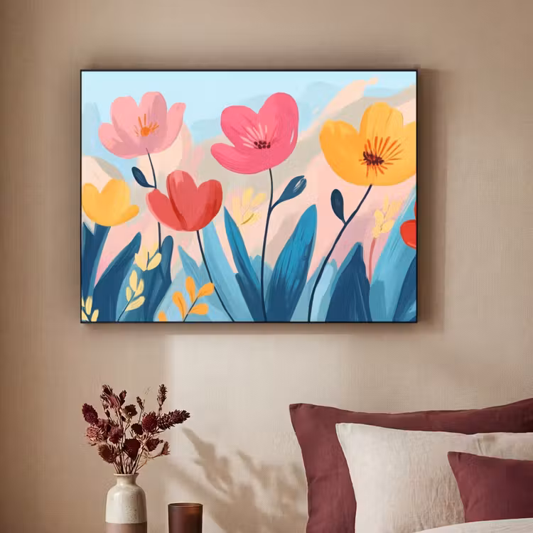 Illustratie - Bloemen - Kleurrijk Textielframe - compleet frame klein -sfeer1