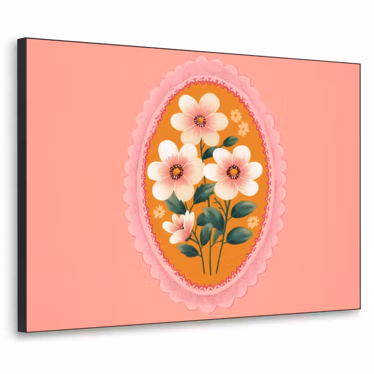 Illustratie - Bloemen - Rand - Roze Textielframe - compleet frame klein -3d