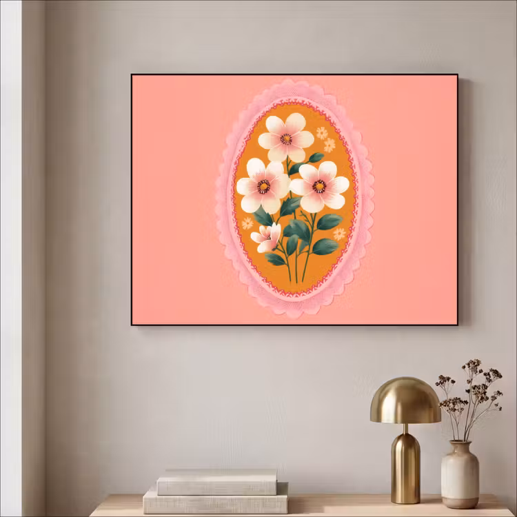 Illustratie - Bloemen - Rand - Roze Textielframe - compleet frame klein -sfeer2