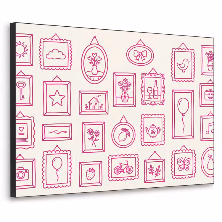 Illustratie - Collectie - Kunst - Minimalistisch - Roze Textielframe zwart klein -3d