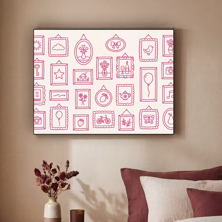 Illustratie - Collectie - Kunst - Minimalistisch - Roze Textielframe zwart klein -sfeer1