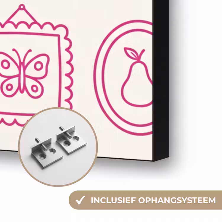 Illustratie - Collectie - Kunst - Minimalistisch - Roze Textielframe zwart klein -USP_ophangsysteemNL