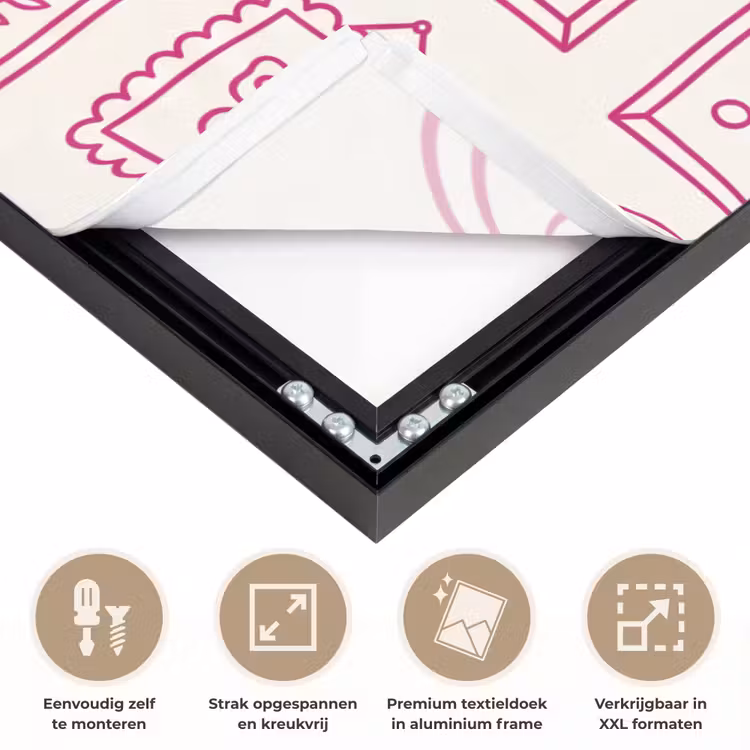 Illustratie - Collectie - Kunst - Minimalistisch - Roze Textielframe zwart klein -USP_feed_closeupNL