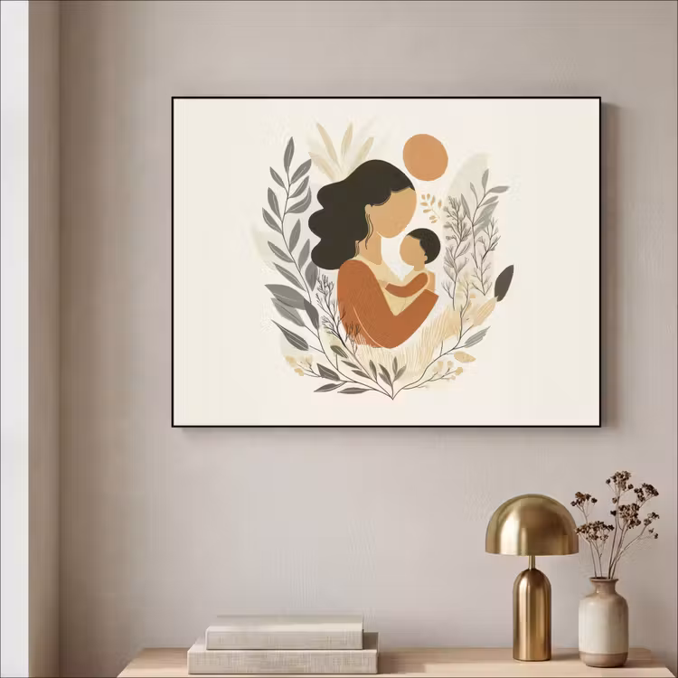 Illustratie - Moeder - Kind - Liefdevol Textielframe zwart klein -sfeer2