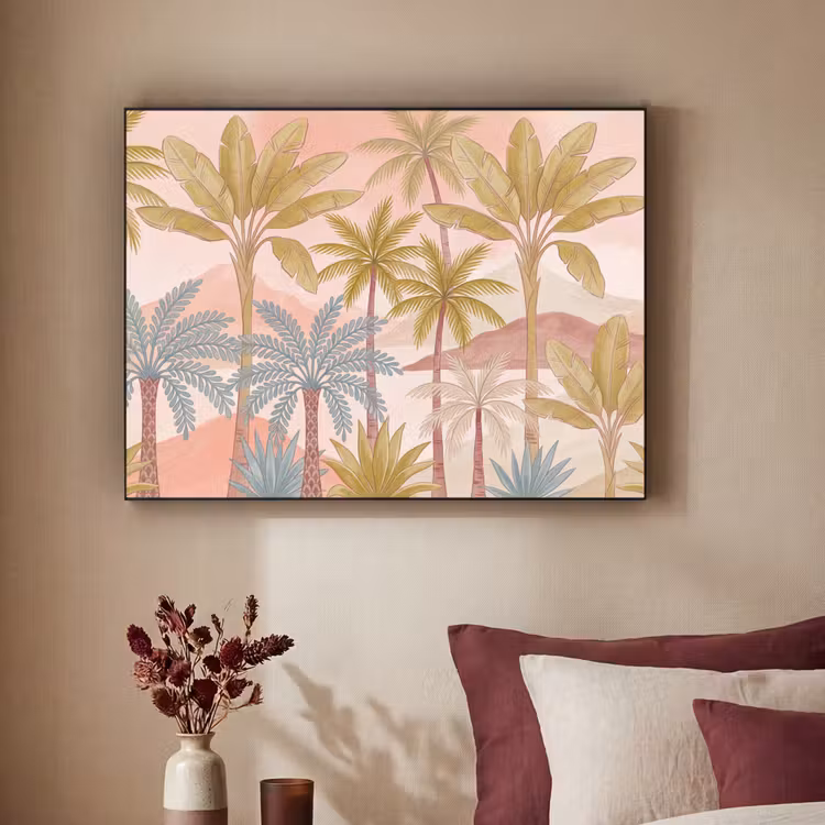 Illustratie - Palmbomen - Kleurrijk Textielframe zwart klein -sfeer1