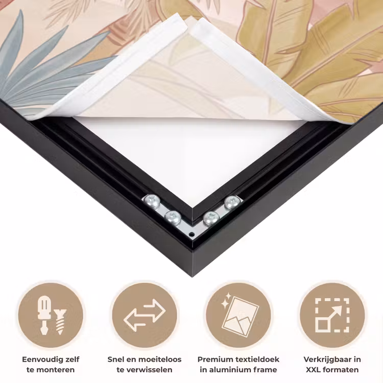Illustratie - Palmbomen - Kleurrijk Textielframe zwart klein -USP_closeupNL