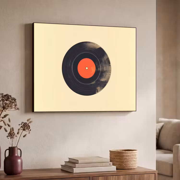 Illustratie - Vinylplaat - Beige - Vintage Textielframe - compleet frame klein -sfeer3