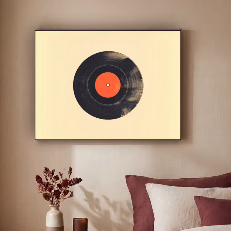 Illustratie - Vinylplaat - Beige - Vintage Textielframe - compleet frame klein -sfeer1