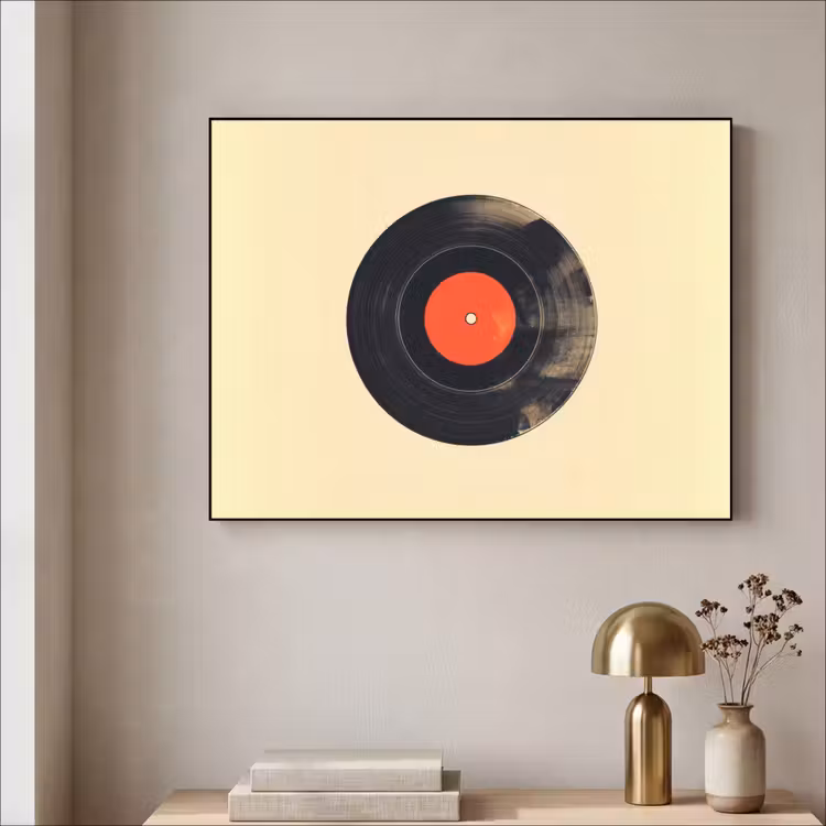 Illustratie - Vinylplaat - Beige - Vintage Textielframe zwart klein -sfeer2