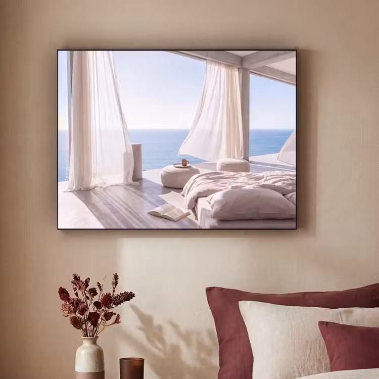 Interieur - Zeezicht - Modern - Rust - Beige Textielframe zwart klein -sfeer1