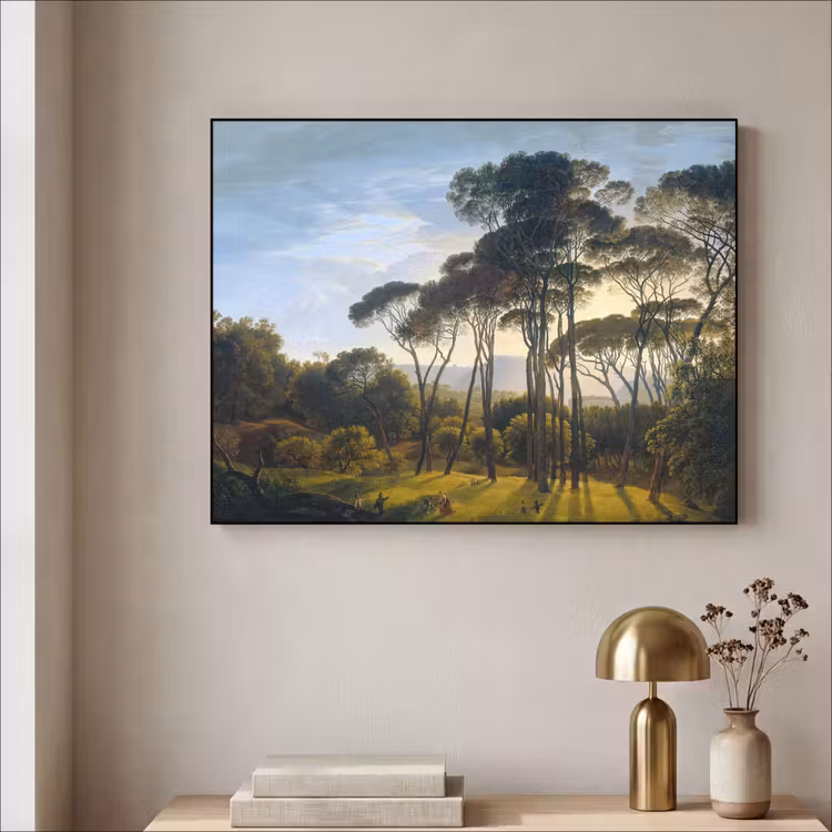 Italiaans landschap met parasoldennen - Kunst - Oude meesters Textielframe zwart klein -sfeer2
