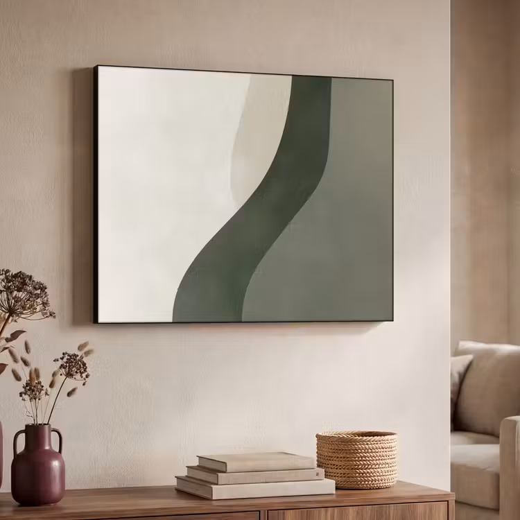 Japandi - Groen - Abstract - Modern Textielframe - compleet frame klein -sfeer3