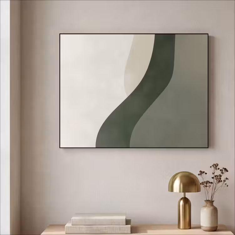 Japandi - Groen - Abstract - Modern Textielframe zwart klein -sfeer2