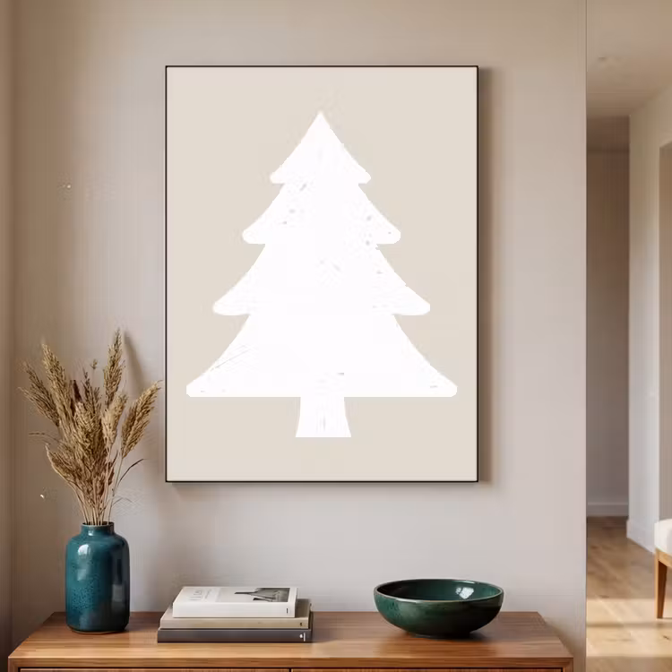 Japandi - Kerstboom - Beige - Kerstversiering Textielframe - compleet frame klein -sfeer1