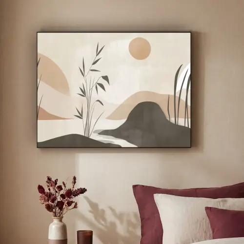 Japandi - Landschap - Beige Textielframe - compleet frame klein -sfeer1