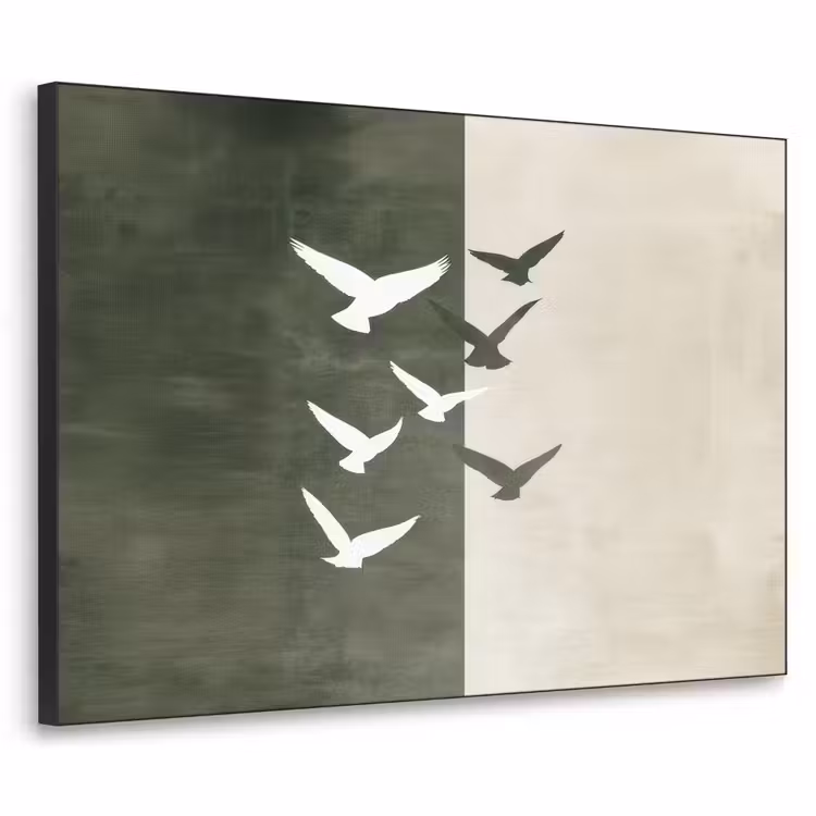 Japandi - Vogel - Groen Textielframe zwart klein -3d