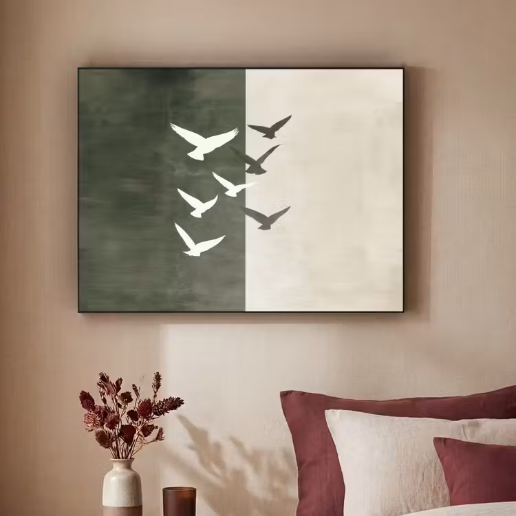 Japandi - Vogel - Groen Textielframe - compleet frame klein -sfeer1