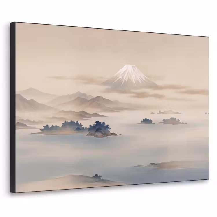 Japans - Landschap - Beige Textielframe zwart klein -3d