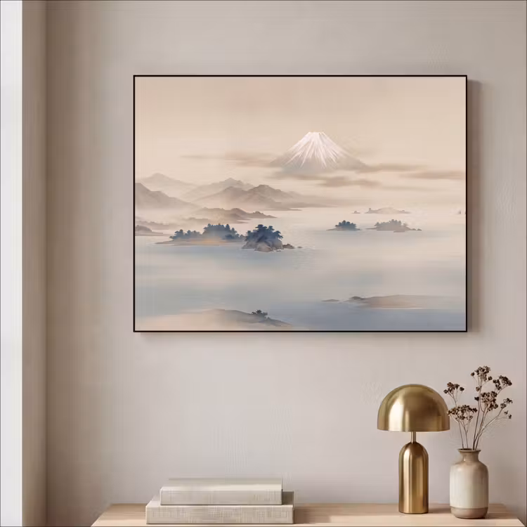 Japans - Landschap - Beige Textielframe zwart klein -sfeer2
