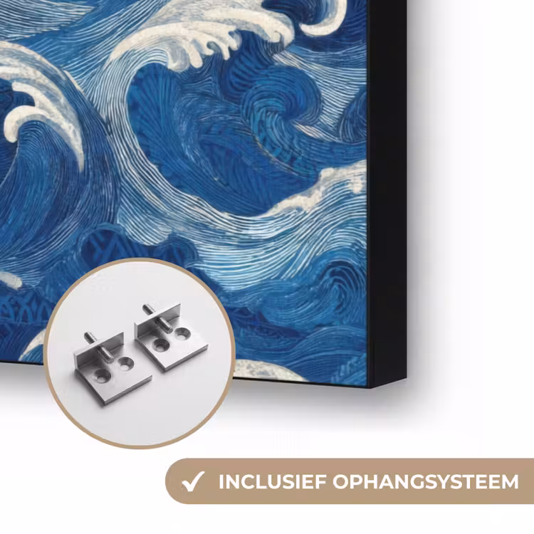 Japans - Oceaan - Golven - Blauw Textielframe zwart klein 947 -USP_ophangsysteemNL