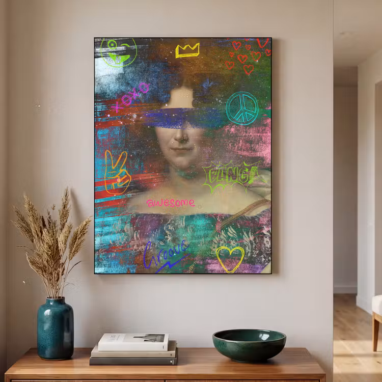 Johanna Henriette Engelen - Dubois Drahonet - Graffiti Textielframe zwart klein -sfeer1