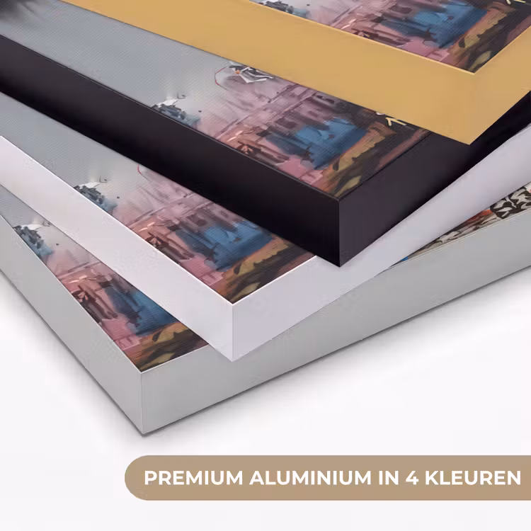 Jongen - Ballonnen - Gebouwen - Kunst Textielframe zwart klein -USP_kleurenNL