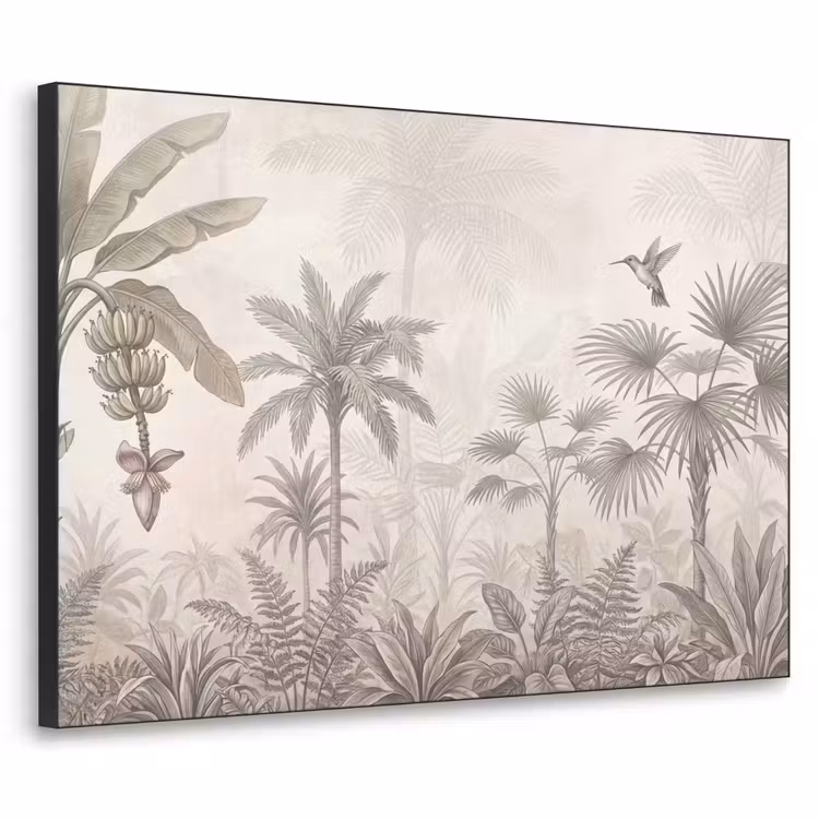 Jungle - Banenboom - Kolibrie - Beige Textielframe zwart klein -3d