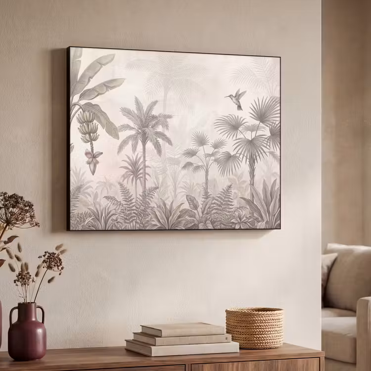 Jungle - Banenboom - Kolibrie - Beige Textielframe zwart klein -sfeer3
