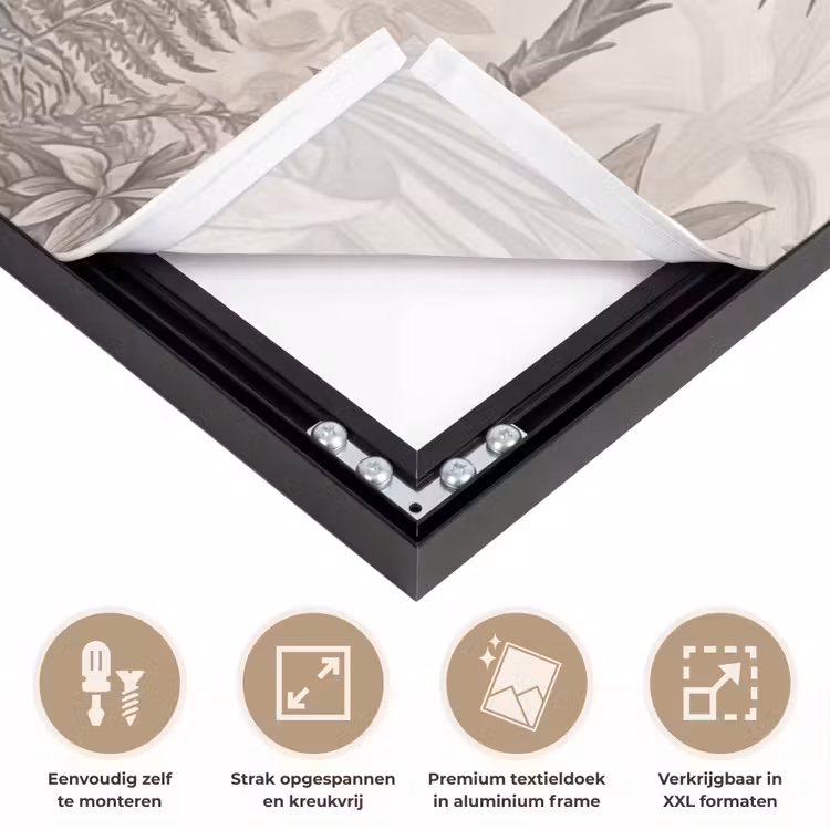 Jungle - Banenboom - Kolibrie - Beige Textielframe zwart klein -USP_feed_closeupNL