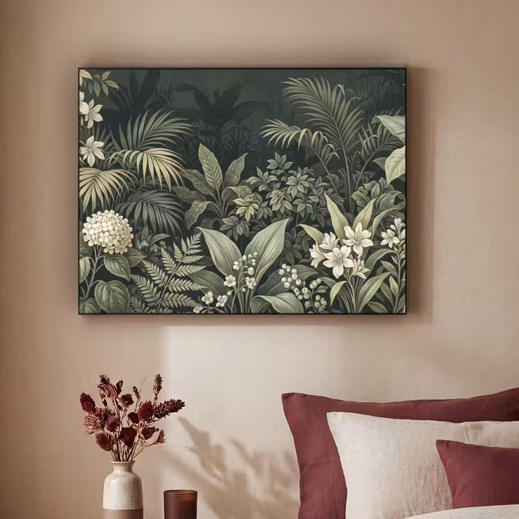 Jungle - Bladeren - Botanisch - Groen Textielframe zwart klein -sfeer1
