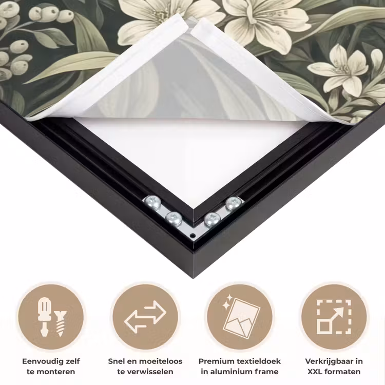 Jungle - Bladeren - Botanisch - Groen Textielframe zwart klein -USP_closeupNL