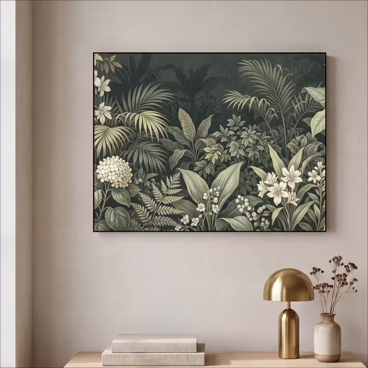 Jungle - Bladeren - Botanisch - Groen Textielframe zwart klein -sfeer2