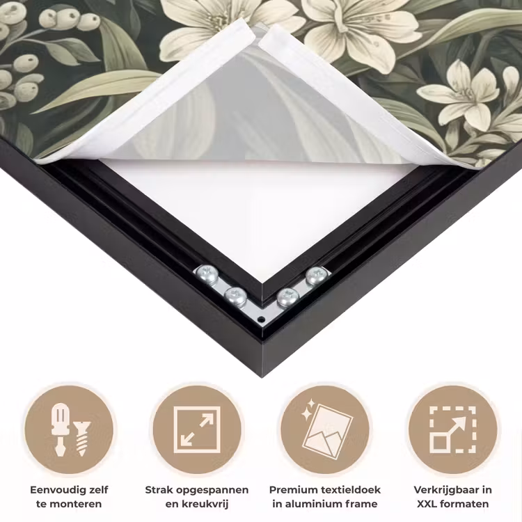 Jungle - Bladeren - Botanisch - Groen Textielframe zwart klein -USP_feed_closeupNL