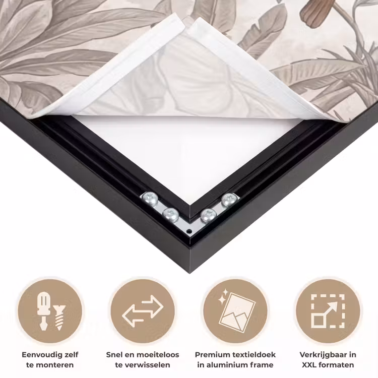 Jungle - Dieren - Palmbomen Textielframe zwart klein -USP_closeupNL