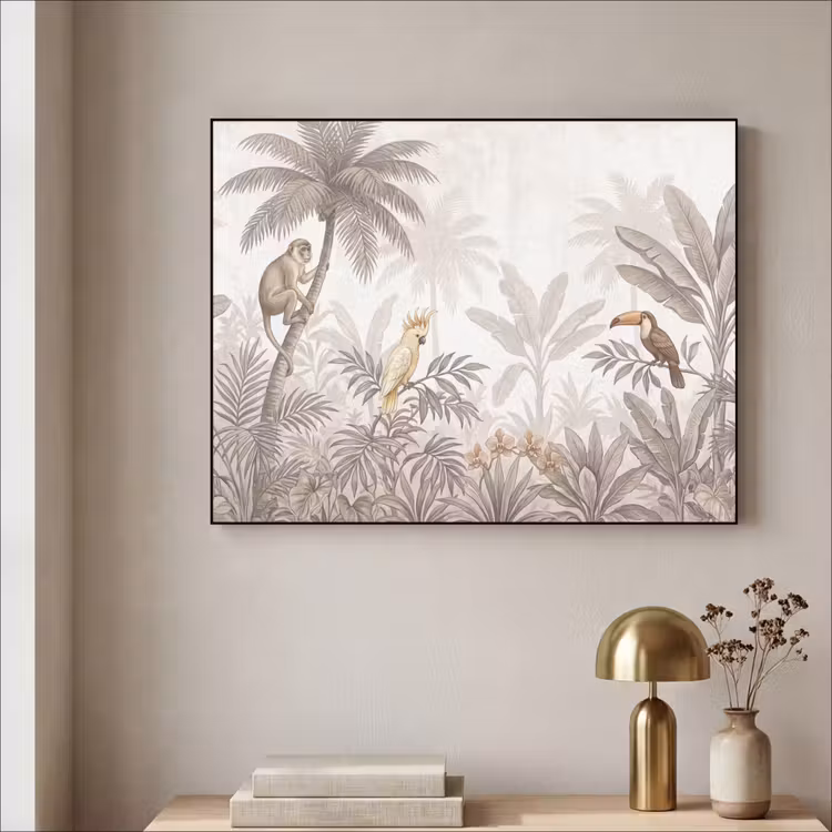 Jungle - Dieren - Palmbomen Textielframe zwart klein -sfeer2