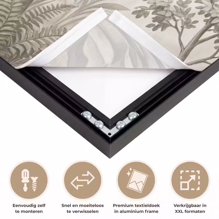 Jungle - Palmbomen - Natuur Textielframe zwart klein -USP_closeupNL