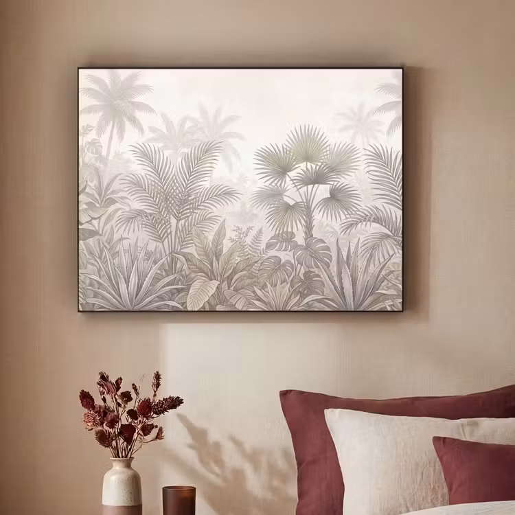 Jungle - Tropisch - Natuur -Vintage - Beige Textielframe zwart klein -sfeer1