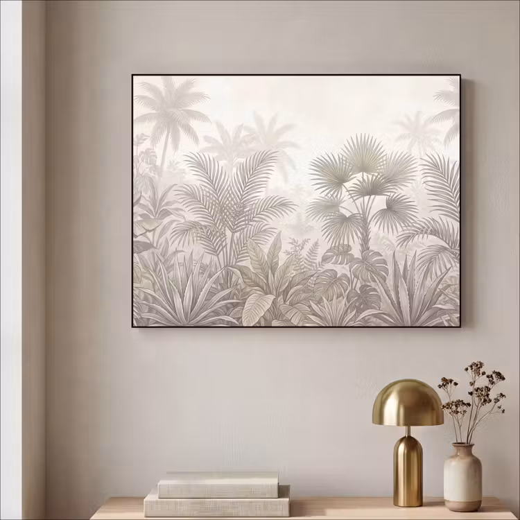 Jungle - Tropisch - Natuur -Vintage - Beige Textielframe zwart klein -sfeer2