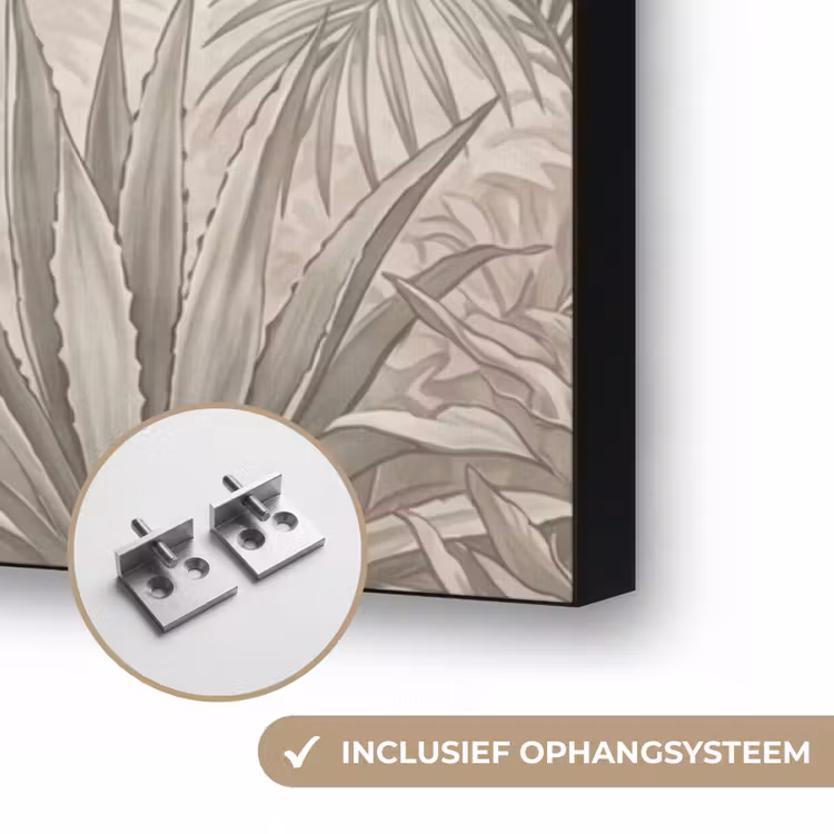 Jungle - Tropisch - Natuur -Vintage - Beige Textielframe zwart klein -USP_ophangsysteemNL